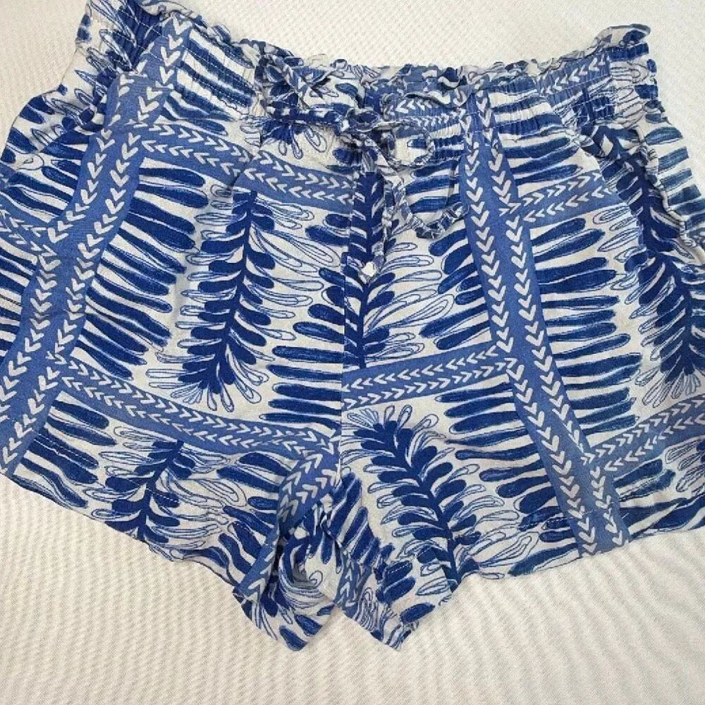Loft Linen Shorts Medium Blue White Pockets